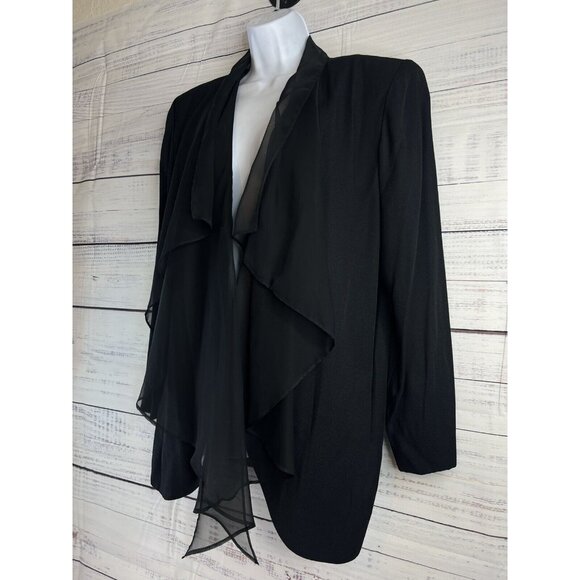 Michael Marcella Vintage Ruffle Black Blazer Cocktail 80s Women Career L - Picture 3 of 12